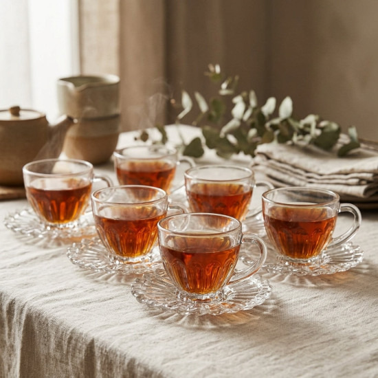 Tea Cup and Saucer Set - 6 Pcs